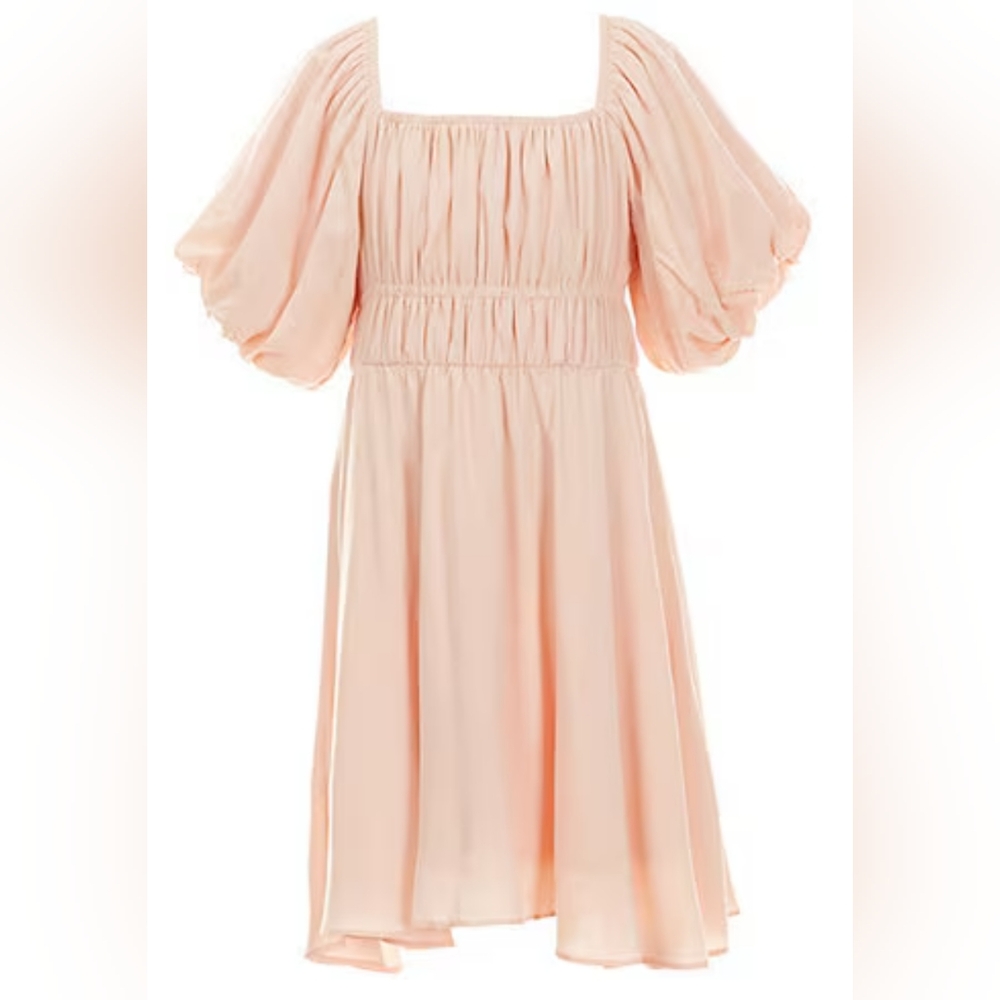 Elegant Peach Puff Sleeve Dress